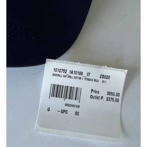 Versace Logo Drill Cotton Baseball Cap Hat Blue Size 60 